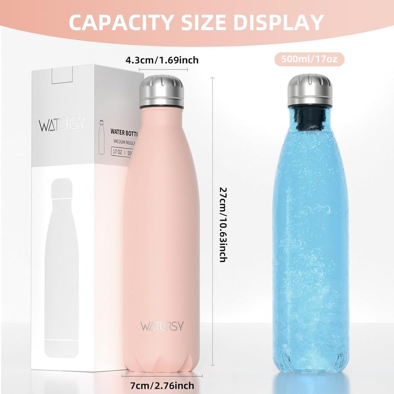 WATERSY Stainless Steel water bottles,17oz/500ml Insulated Water Bottles,Pink metal water bottle Keeps Drink Cold and Hot,BPA Free kids water bottles for School,Gym,Travel,Sports - Image 3